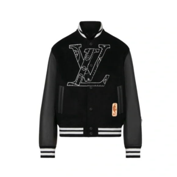正規品Louis Vuitton NBAコラボ ブラックジャケット LV NBA Jacket | Basketball Black Varsity Wool/Leather Jacket